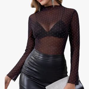 Elegant Black Sheer Polka Dot Top